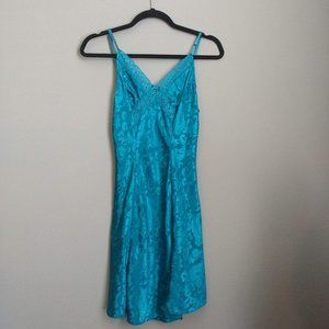 Vintage Adonna Blue Brocade Nightie Slip Dress